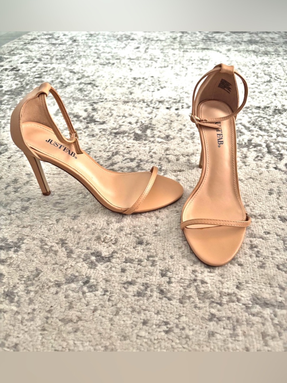 JustFab Beige Ankle-Strap Stiletto Sandals